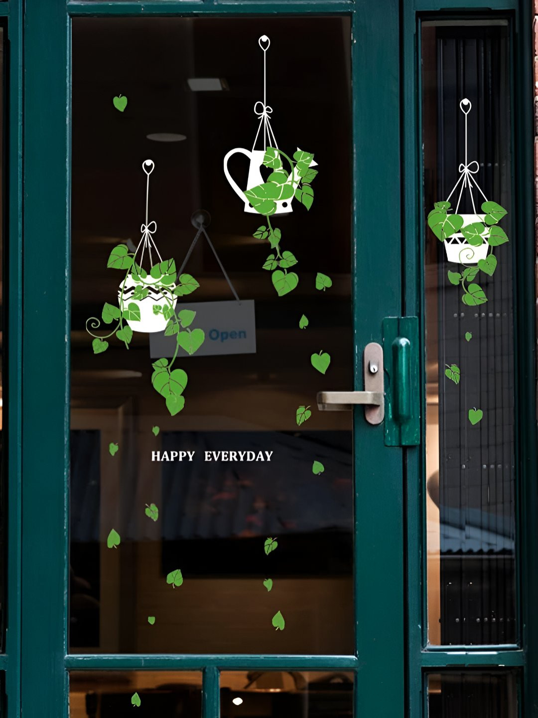 INDIAN ROYALS Green & Grey Hanging Pot Printed Self-Adhesive & Durable Wall Sticker