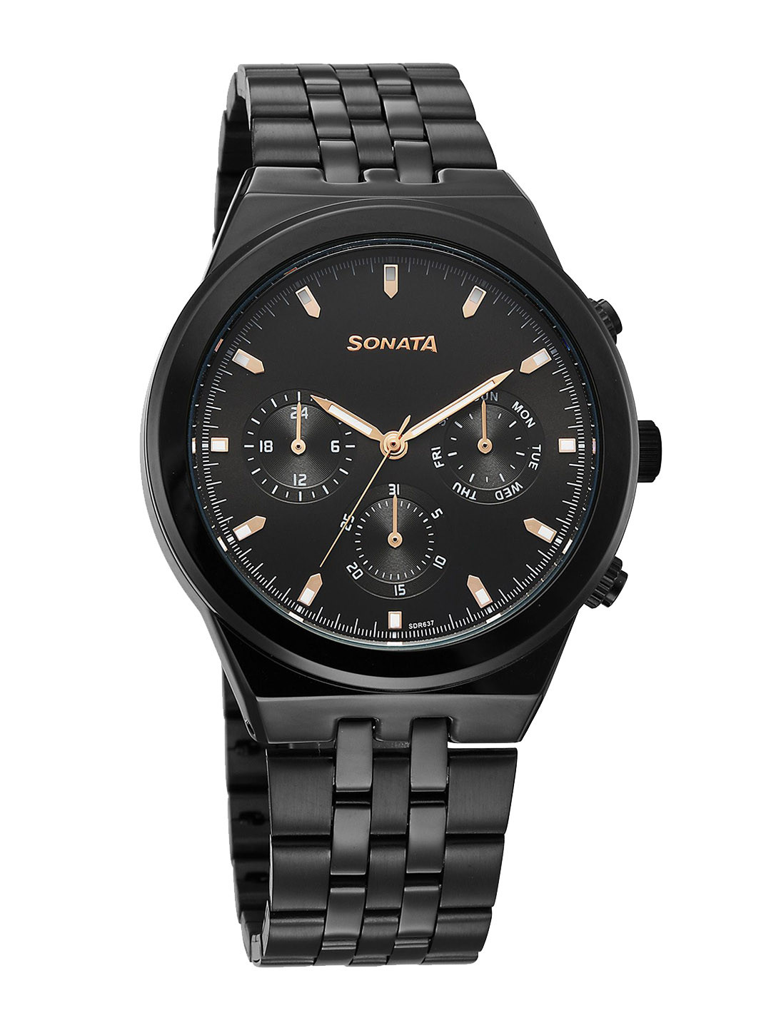 Sonata Men Brass Dial & Bracelet Style Straps Analogue Watch 77173NM01