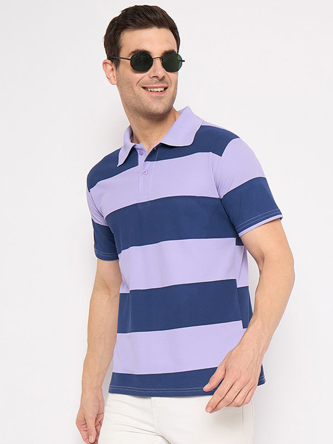 KASMA Colorblocked Polo Collar Cotton T-Shirt