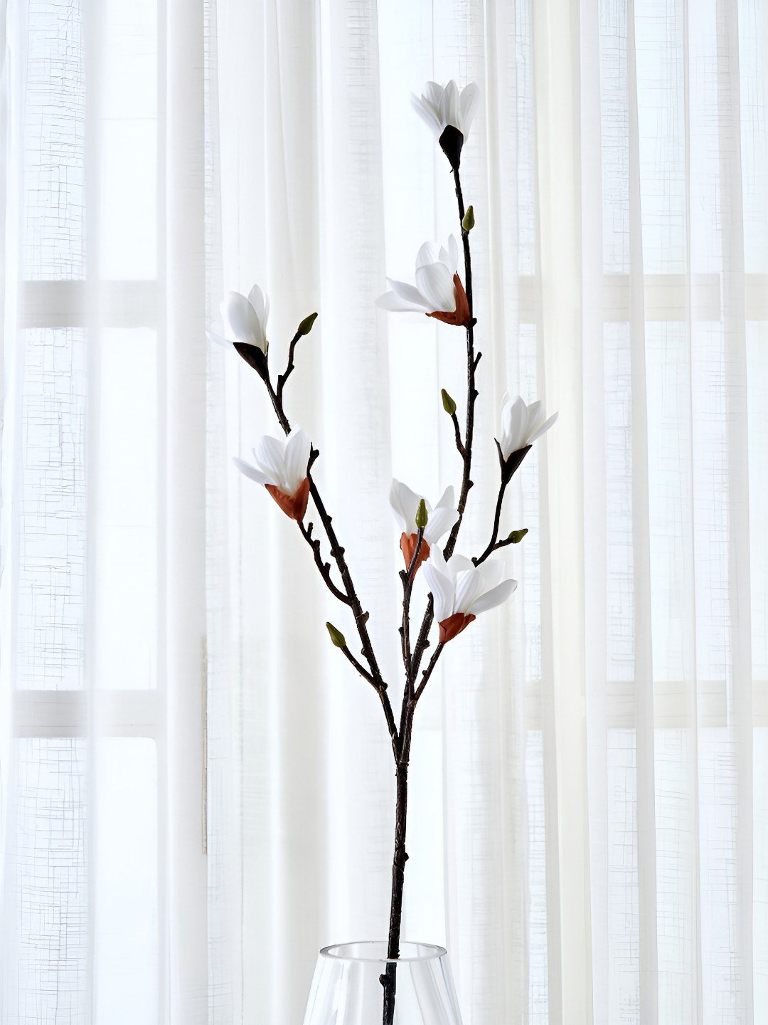 Home Centre White & Brown Magnolia Artificial Flower