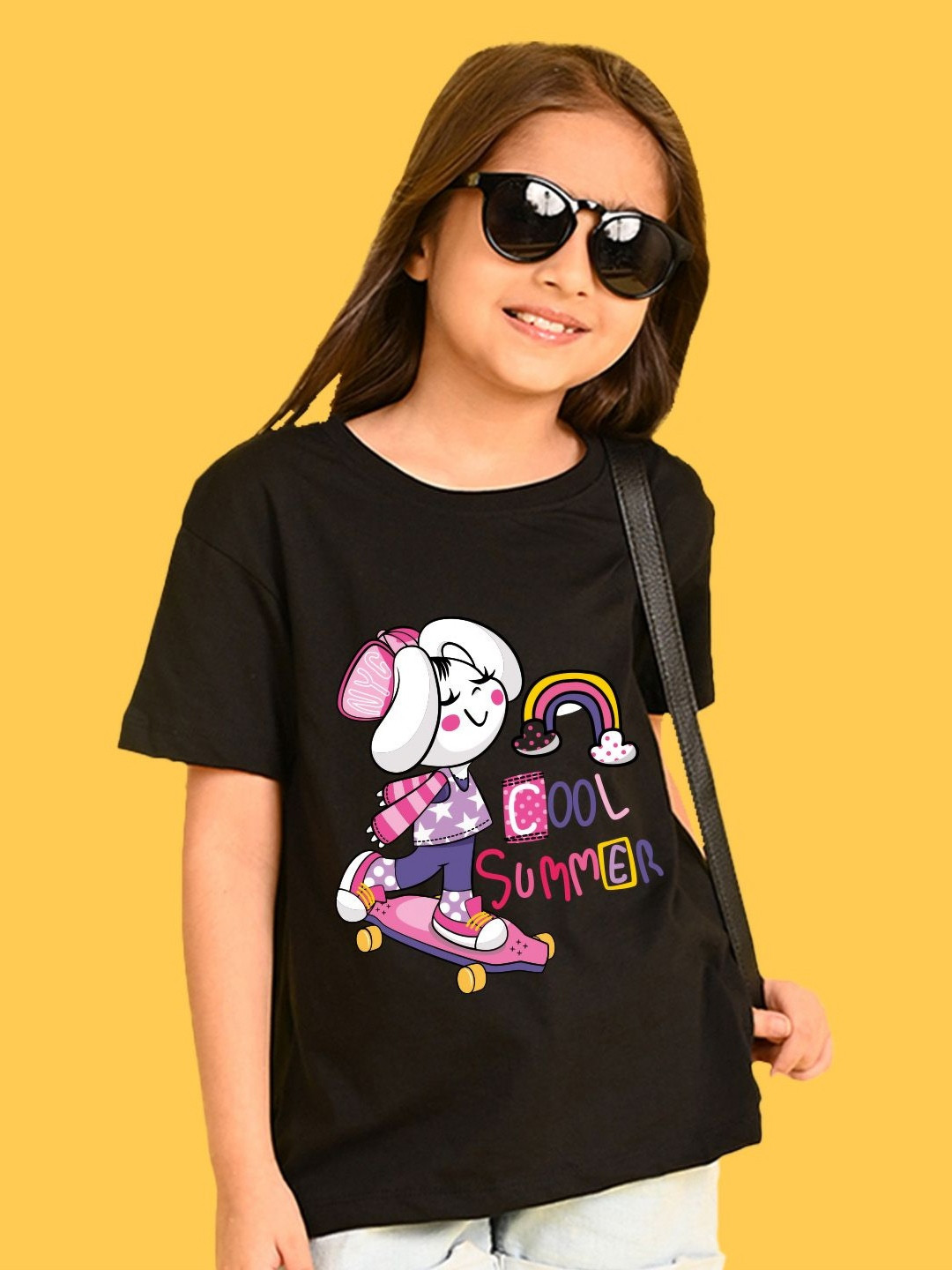 NUSYL Girls Cool Summer Printed Round Neck Short Sleeves Oversized T-shirt