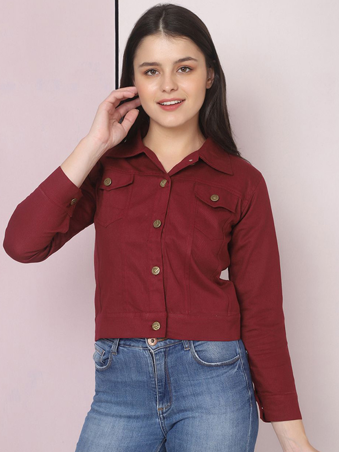 BUY NEW TREND Spread Collar Lightweight Cotton Jacket