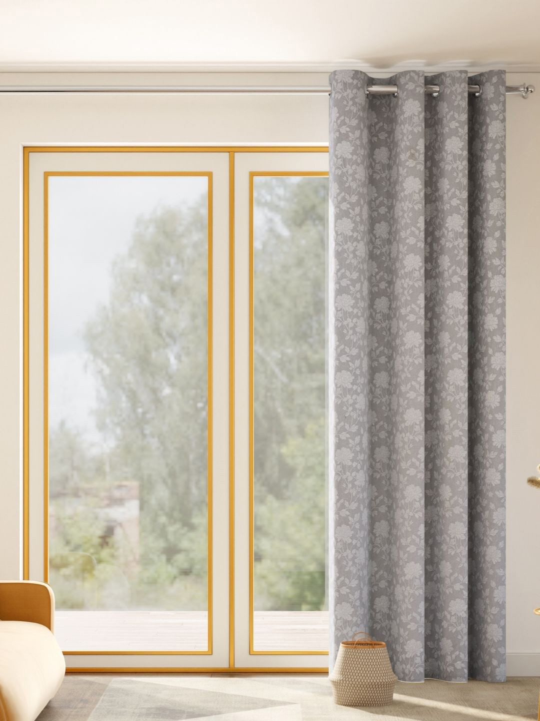 haus & kinder Chateau Rose Silver-Toned & White Embroidered Room Darkening Door Curtain