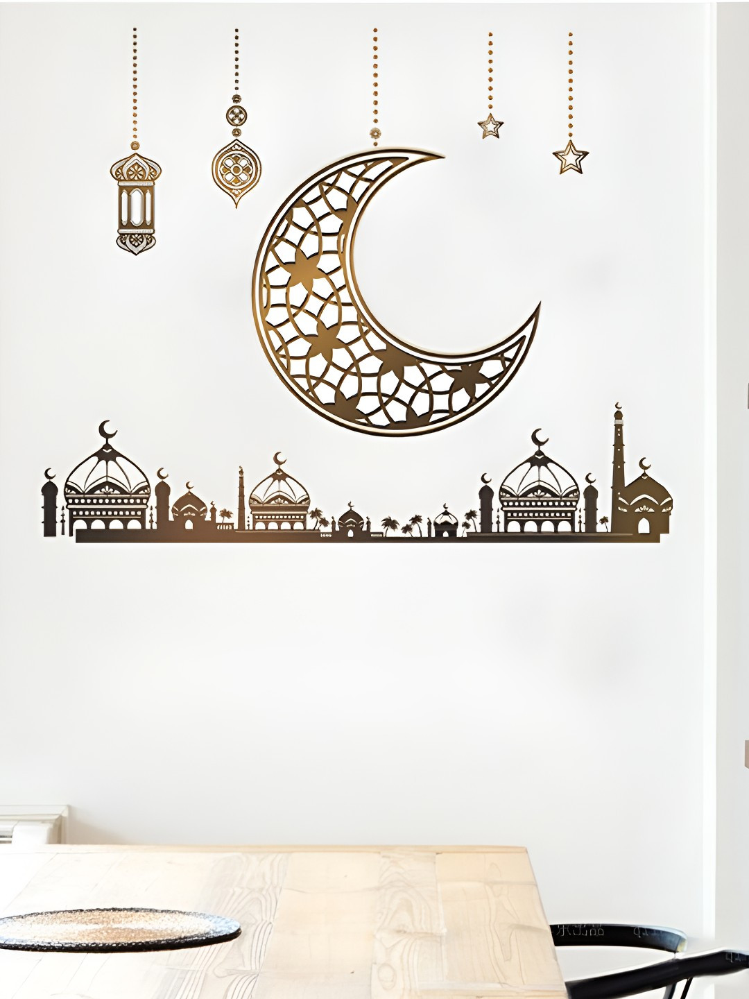 INDIAN ROYALS Brown Ramdan Moon Star Self Adhesive Wall Sticker