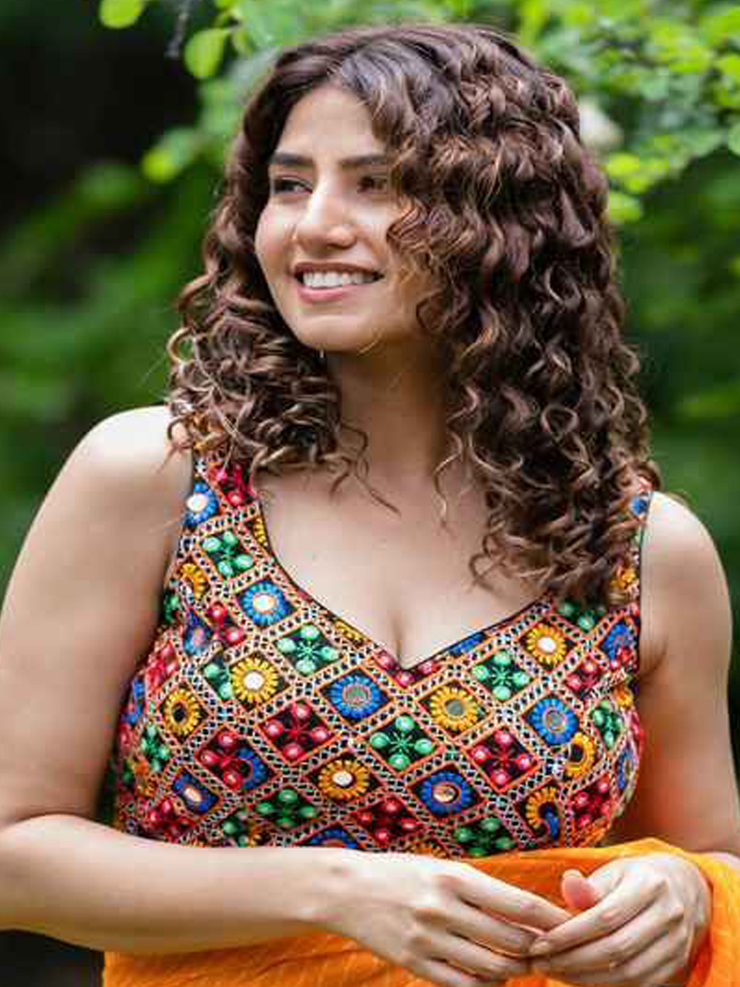 Amodini Designer Studio Mirror Embroidered Saree Blouse