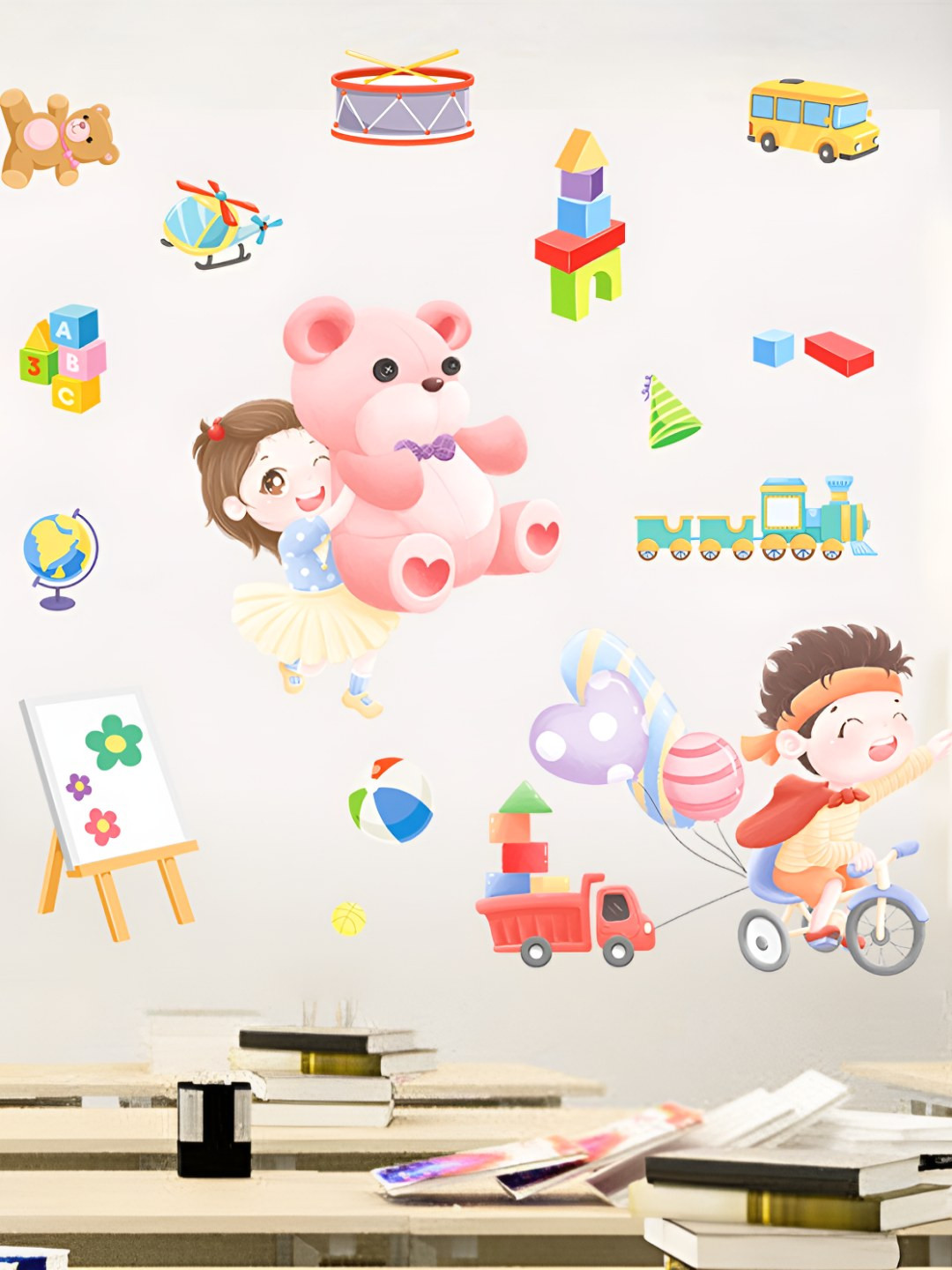 INDIAN ROYALS Pink & Blue  Kindergarten Printed Self-Adhesive & Durable Wall Sticker