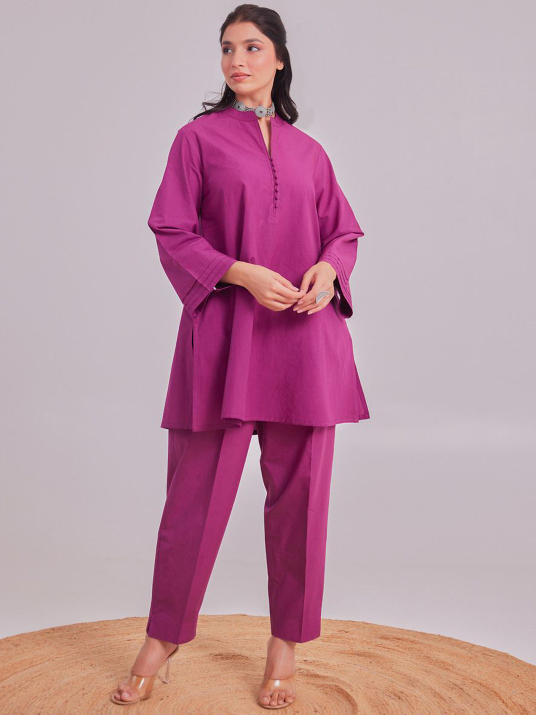 TARA-C-TARA Mandarin Collar Tunic & Trousers Co-Ords