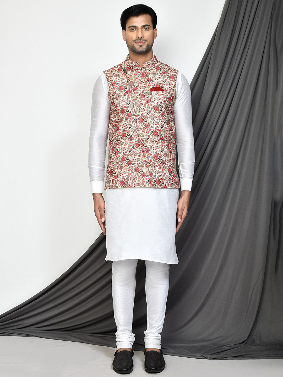 Arihant Rai Sinha Floral Printed Asymmetric Placket Nehru Jacket