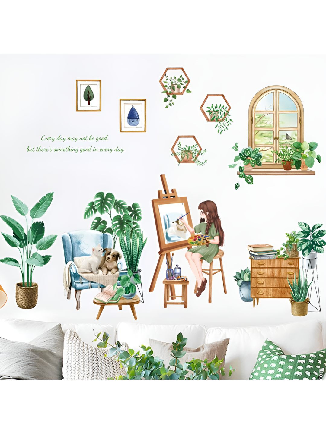 INDIAN ROYALS Blue & Grey Plants Girls Printed Self-Adhesive & Durable Wall Sticker
