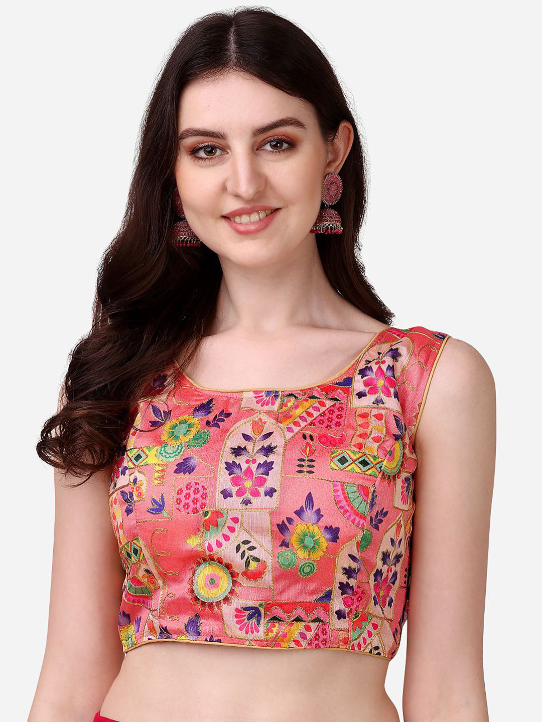 HERE&NOW Embroidered Round Neck Saree Blous