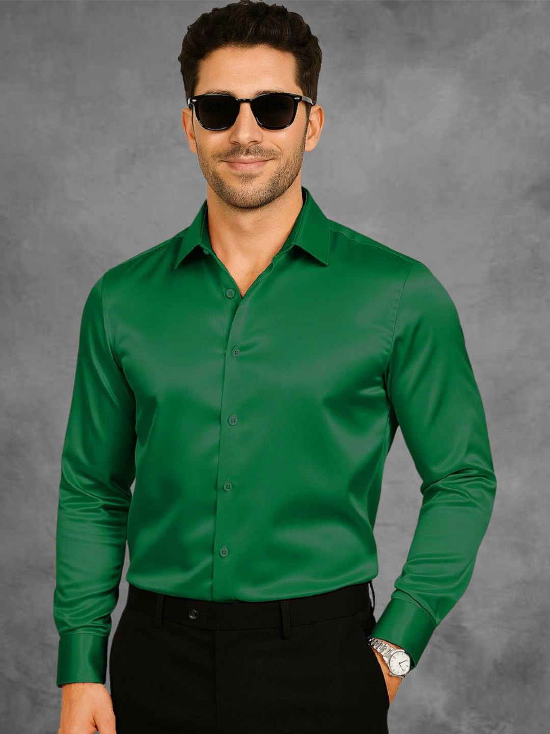 SOLSTICE Men Satin Comfort Cutaway Collar Shirt