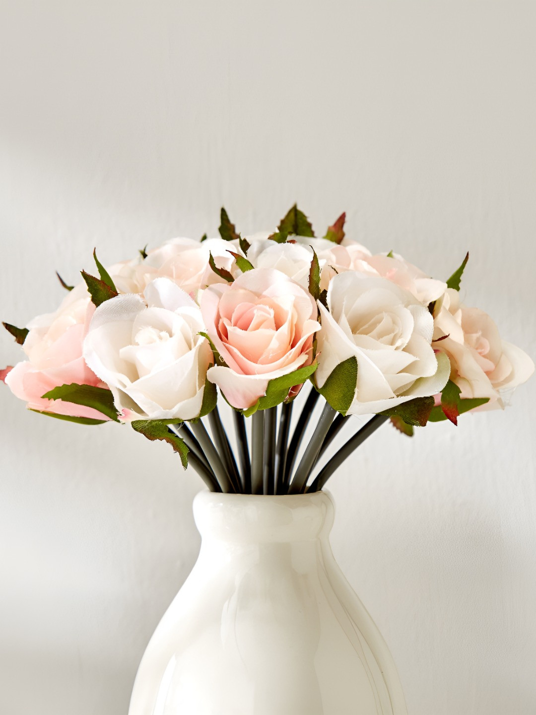 Home Centre Pink & Green 15 Pieces Rose Artificial Flower With Pot