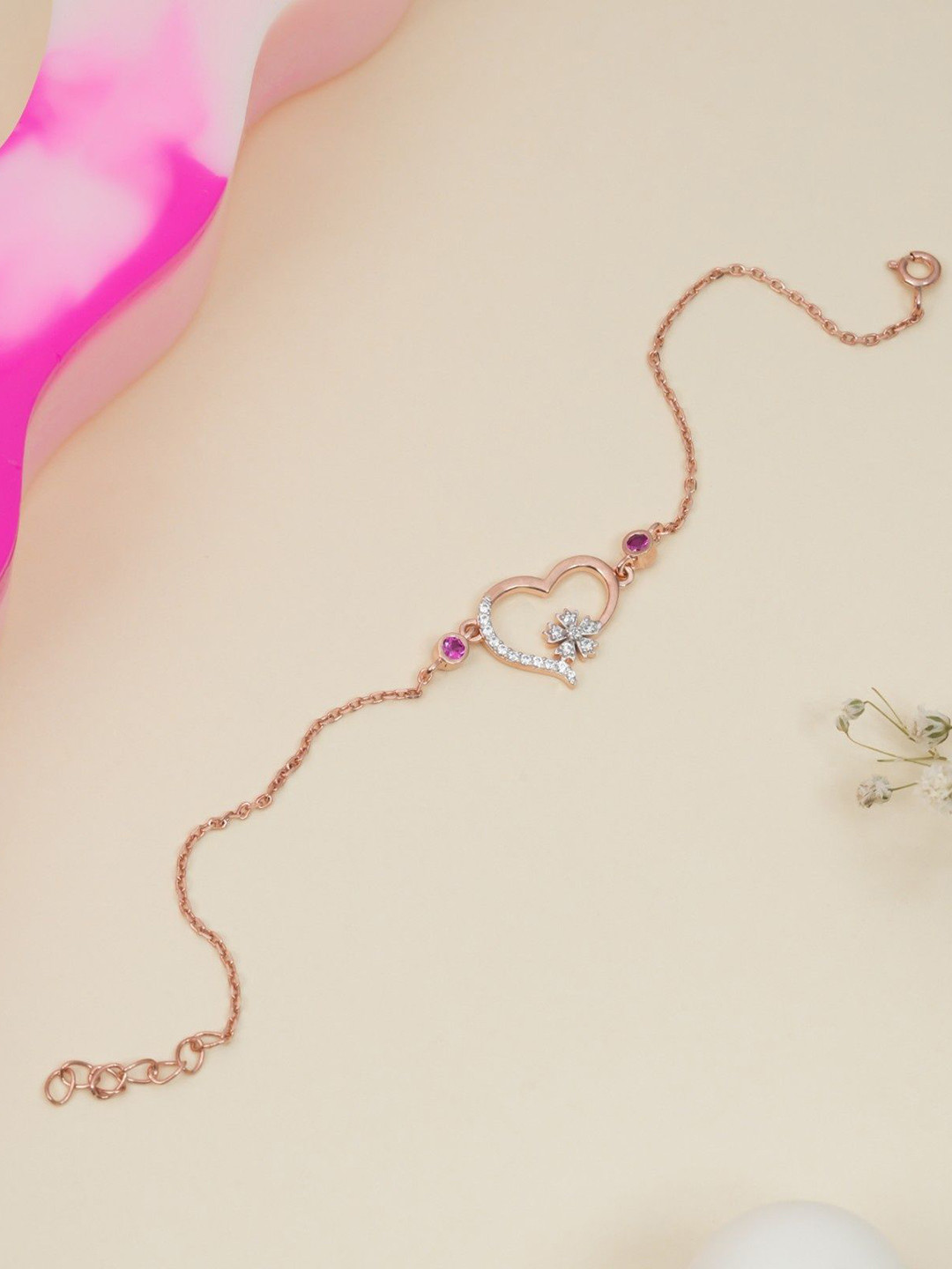 Orebella Fidai Heart 925 Sterling Silver 18k Gold Plated Cubic Zirconia Link Bracelet