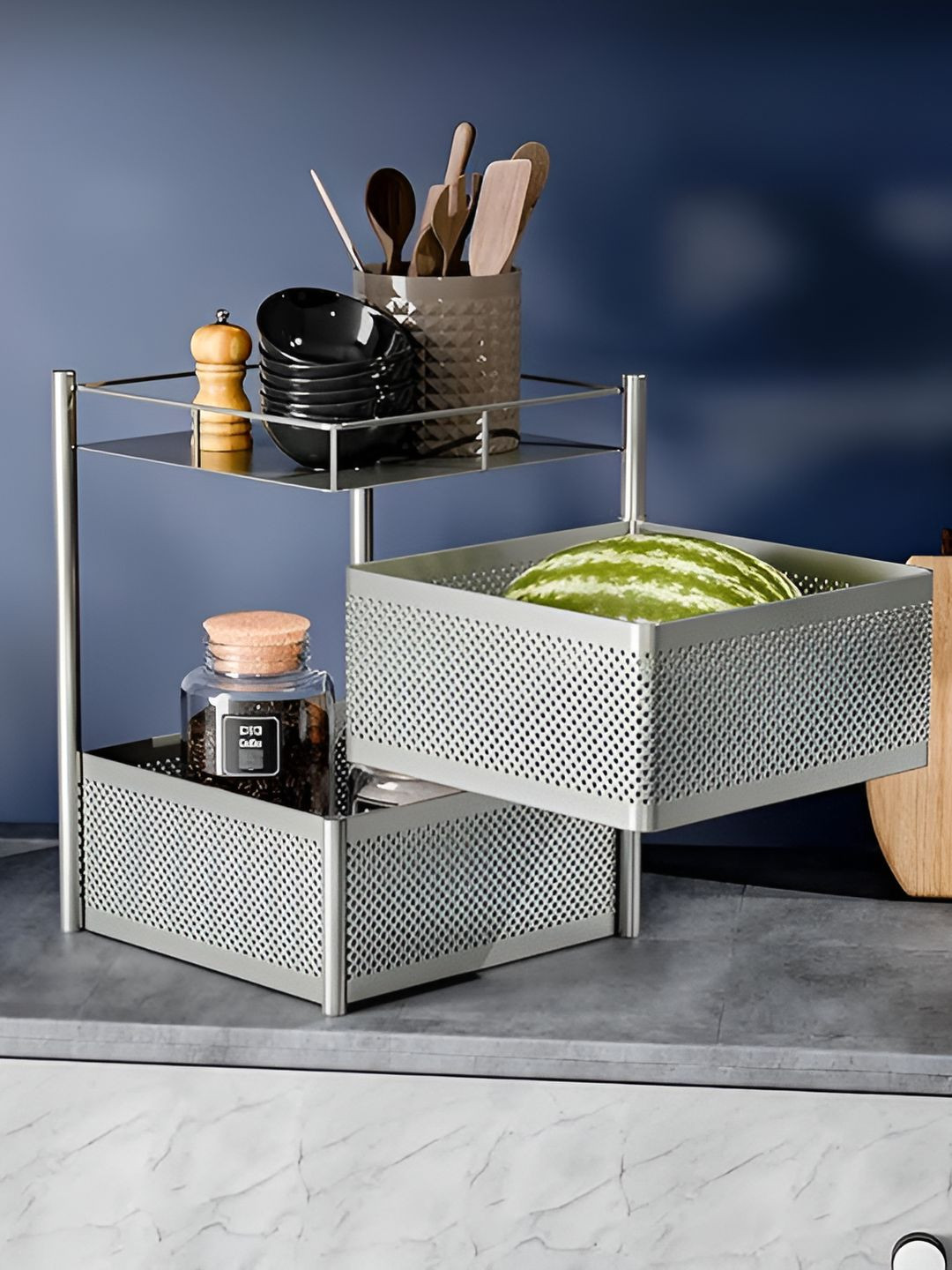 TEX-RO Silver-Toned Kitchen Trolley