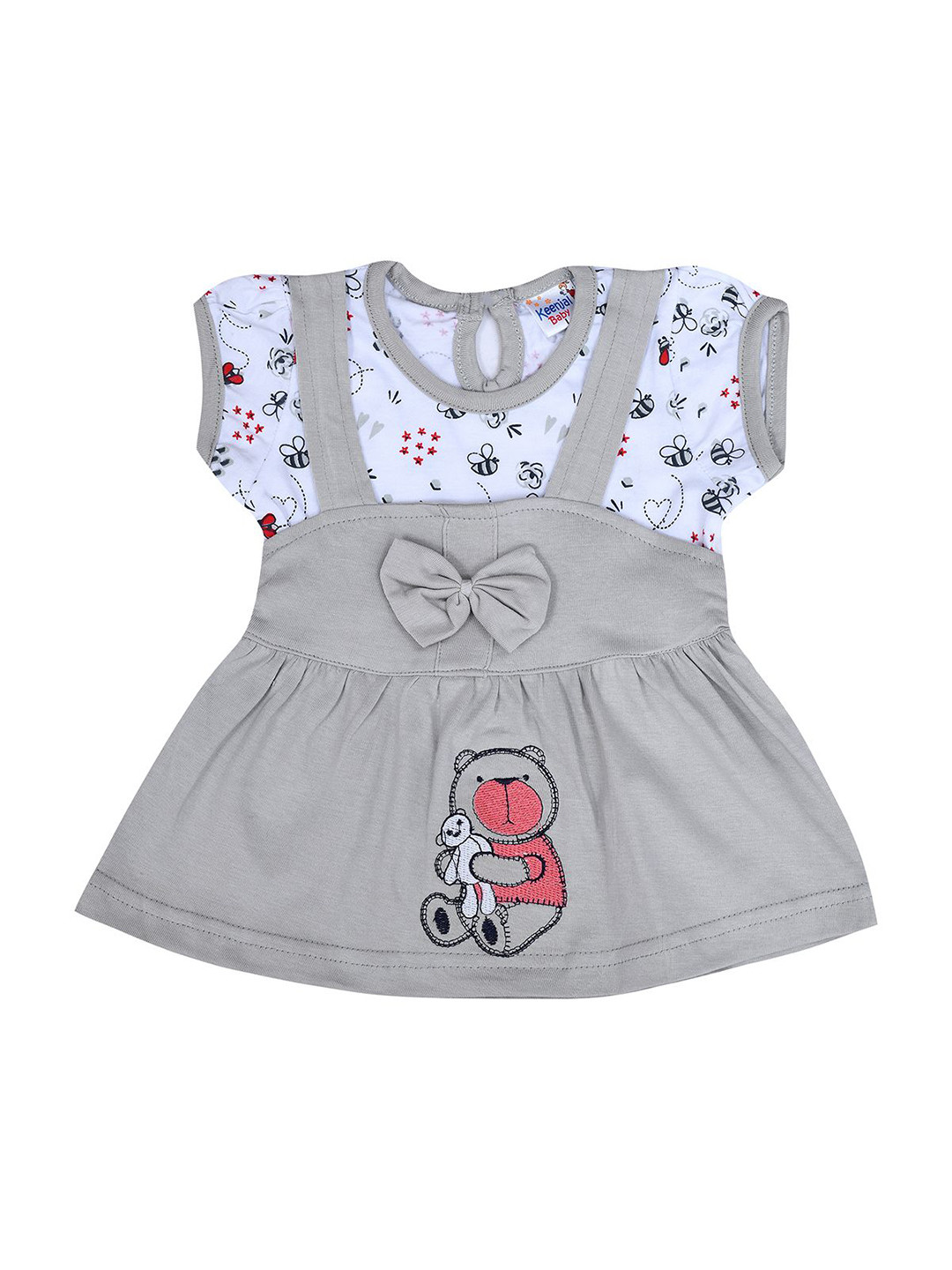 SHAKTI CREATION Girls Floral Printed Bow Cotton A-Line Dress with Bloomer