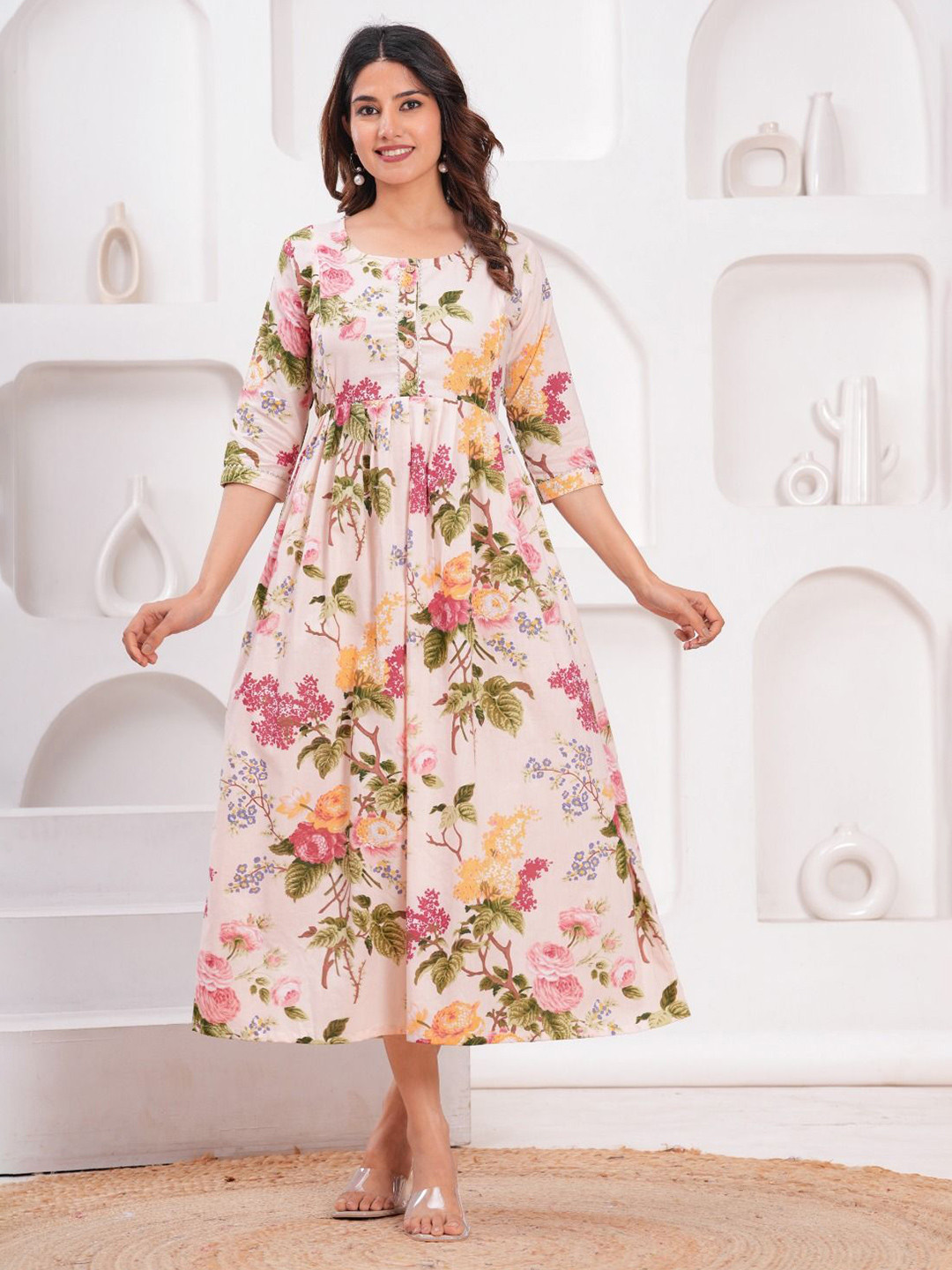 ANUOM Floral Printed Maternity Maxi Dress