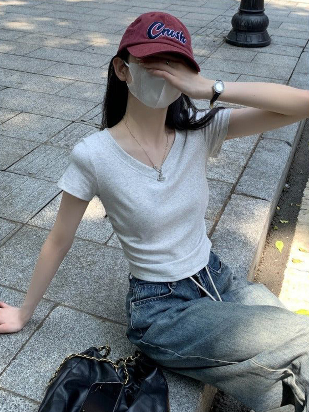 Outzidr Women V Neck Fitted Top