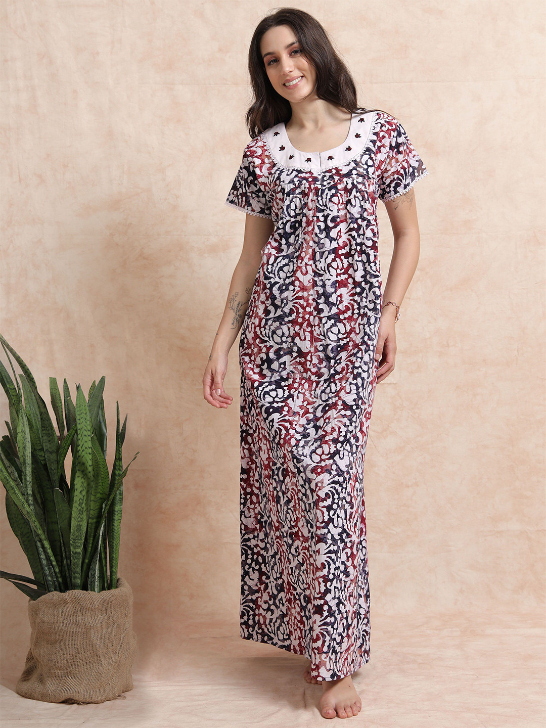 9shines Label Batik Print Pure Cotton Nightdress