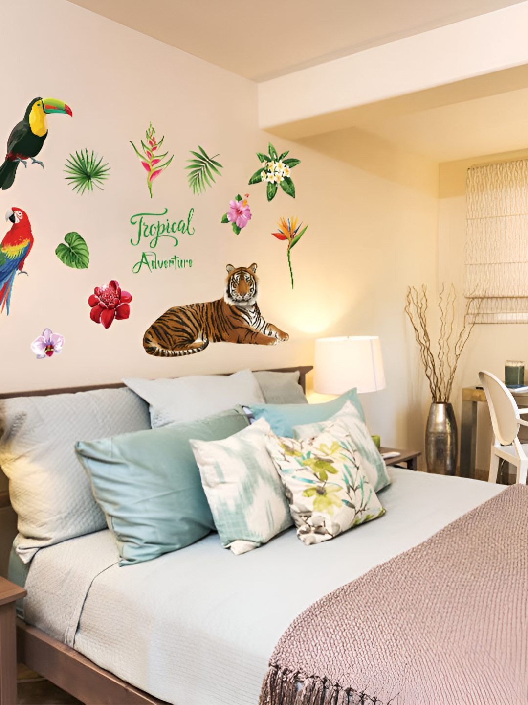 INDIAN ROYALS Green &  Blue Animal & Flower Printed Self-Adhesive & Durable Wall Sticker