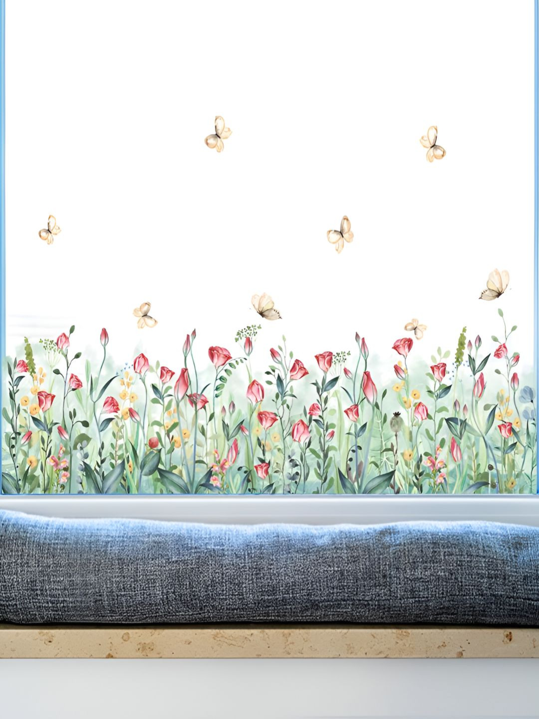 INDIAN ROYALS Blue & Grey Botanical Printed Self-Adhesive & Durable Wall Sticker