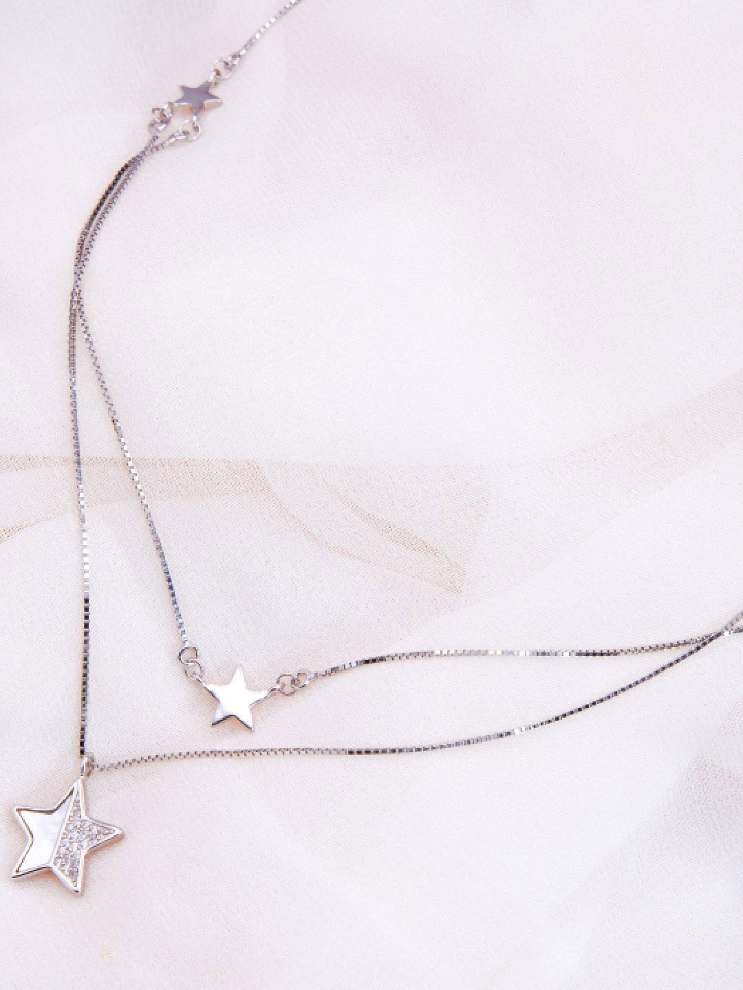 Kinavah 925 Sterling Silver-Plated Stone Studded Skin Friendly Star Shaped Layered Chain