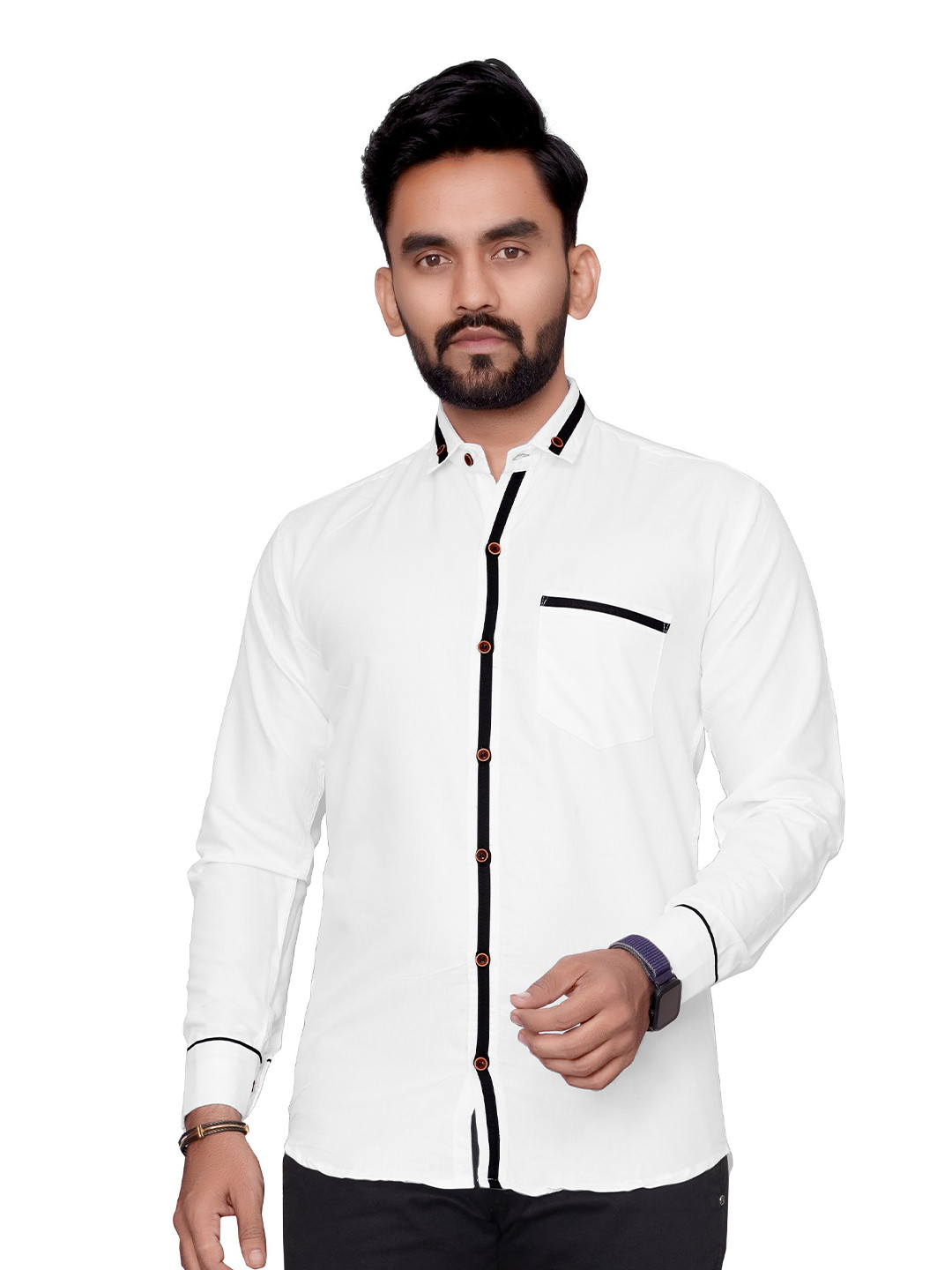 MAN'S SUITUP Men Classic Solid Button-Down Collar Cotton Casual Shirt