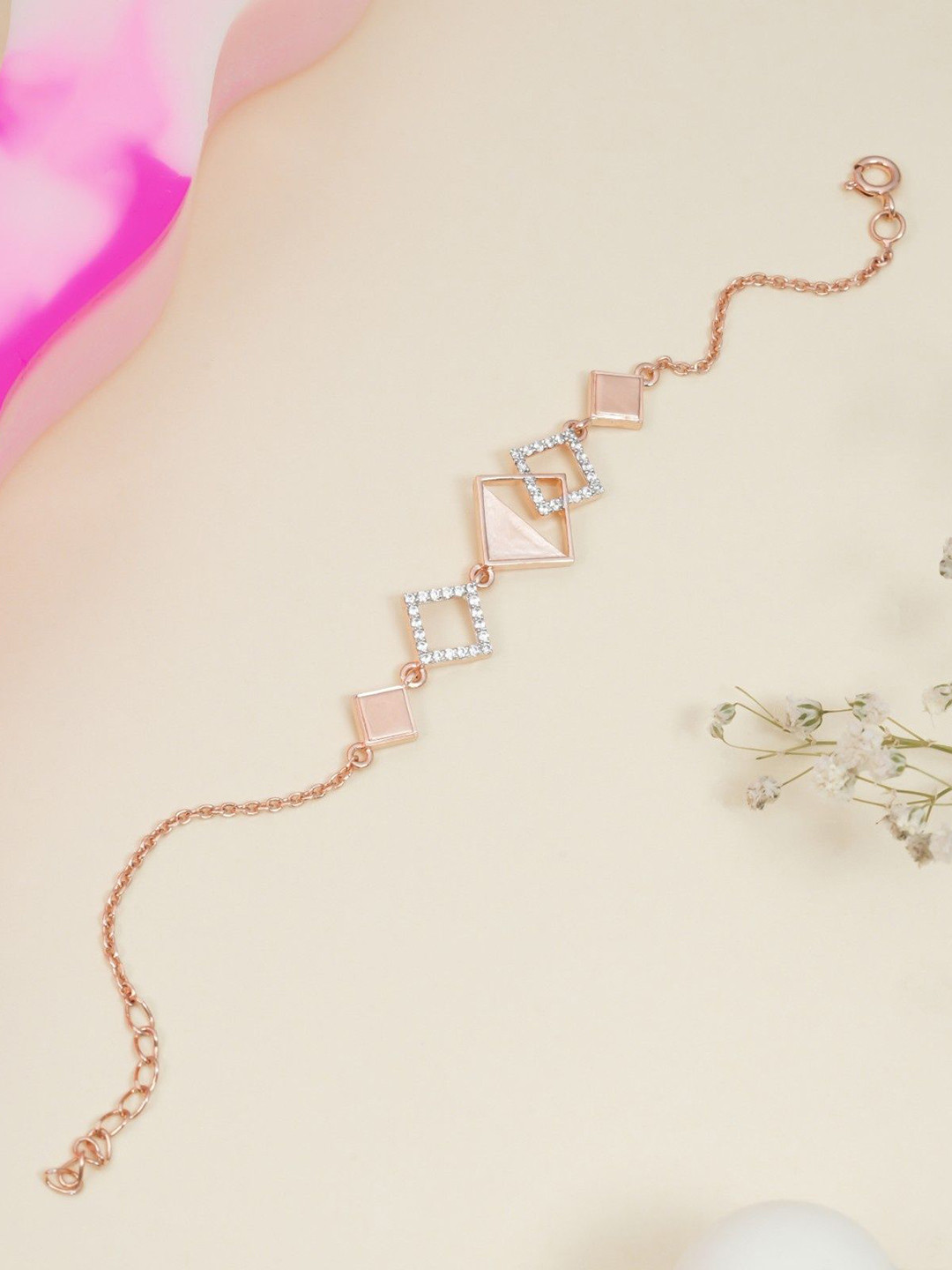 Orebella 925 Sterling Silver 18k Gold-Plated Cubic Zirconia Square Chain Link Bracelet