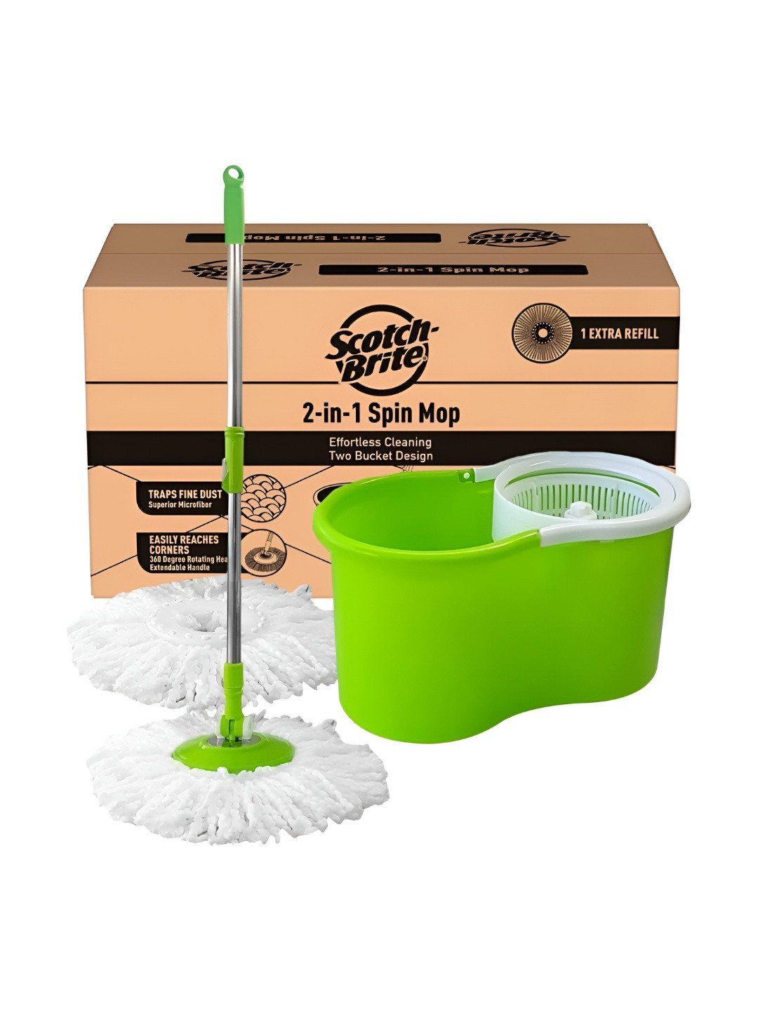 SCOTCH BRITE 2-in-1 Bucket Spin Mop with Refills