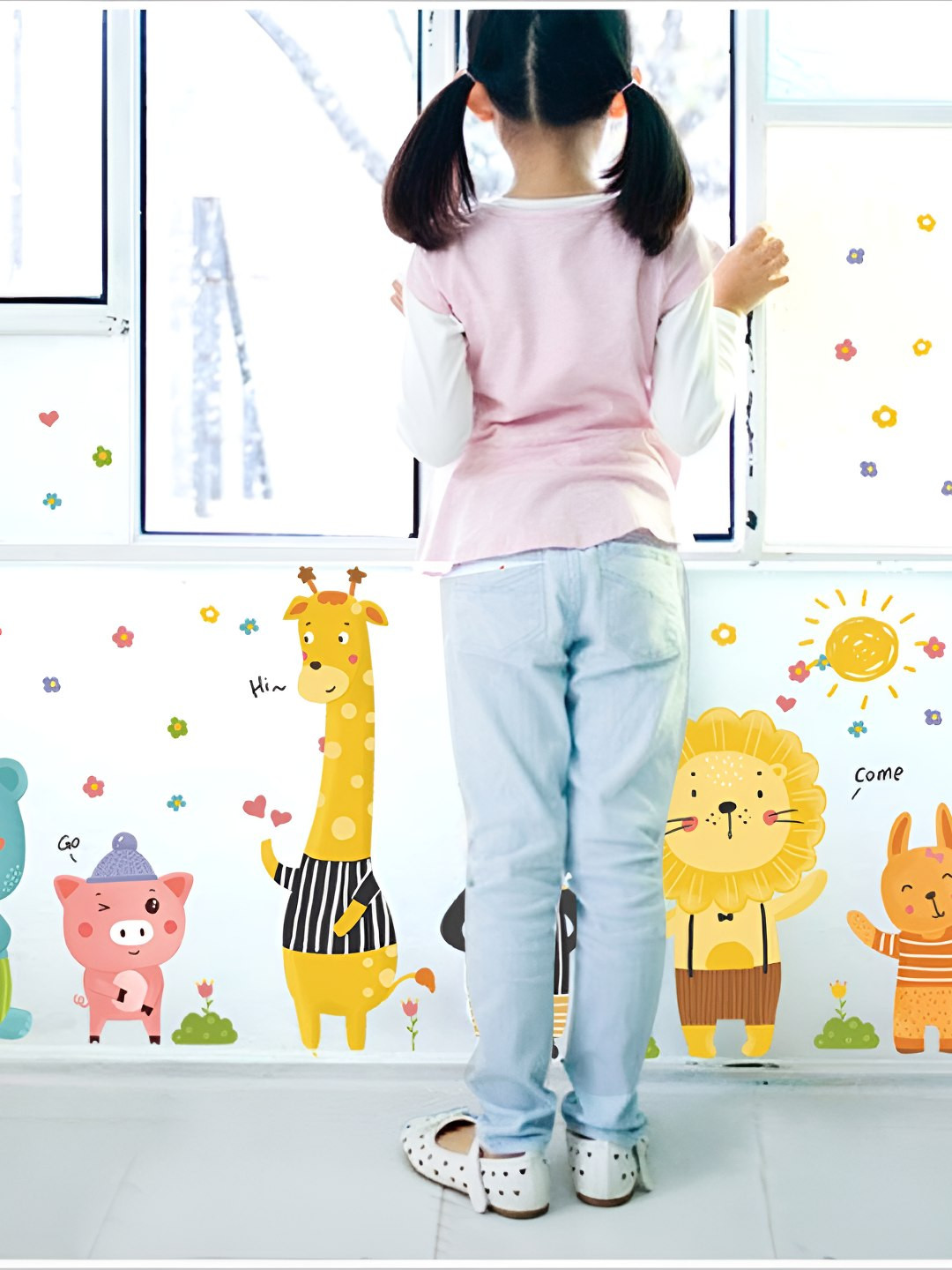 INDIAN ROYALS Blue & Yellow Cartoon Animal Printed Self-Adhesive & Durable Wall Sticker