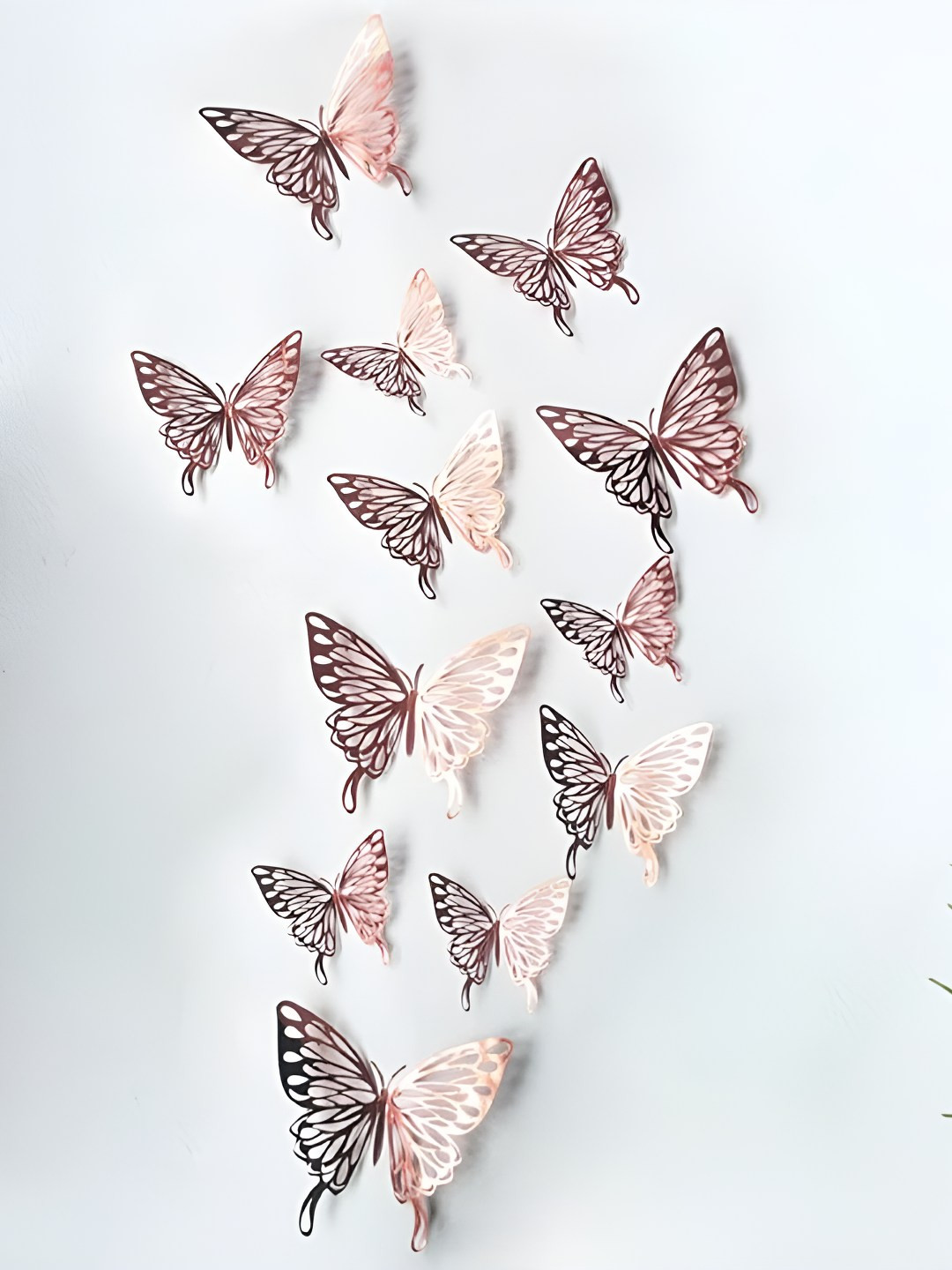 INDIAN ROYALS 12-Pcs Rose-Colored Butterfly Waterproof Wall Sticker