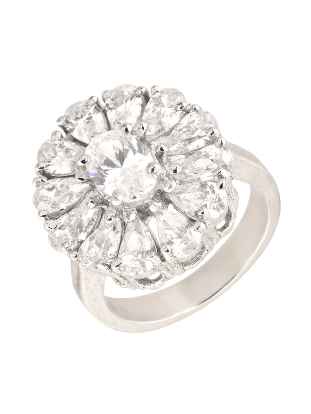 LeZilver Silver-Plated Stone Studded Finger Ring