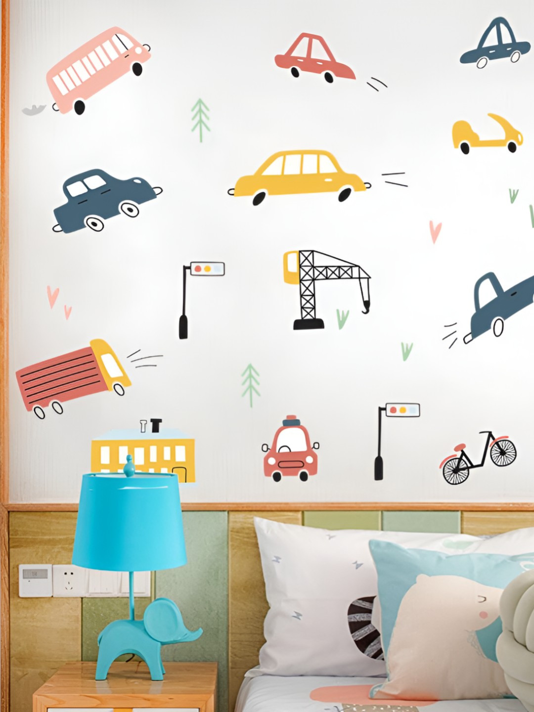 INDIAN ROYALS White & Red Cartoon Car Building Self Adhesive Wall Sticker