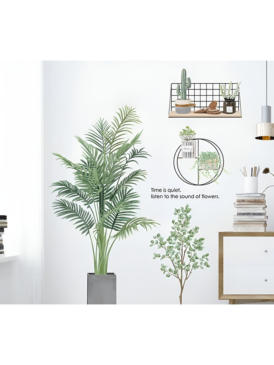 INDIAN ROYALS Green & Grey Potted Plants Trellis Self Adhesive Wall Sticker