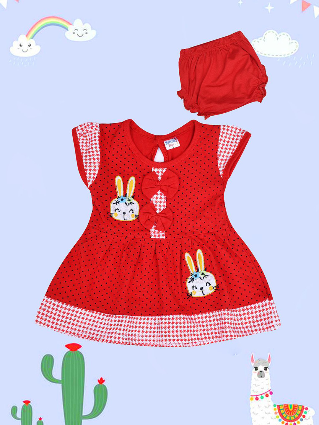 SHAKTI CREATION Girls Polka Dots Printed Applique Fit & Flare Mini Dress with Bloomer