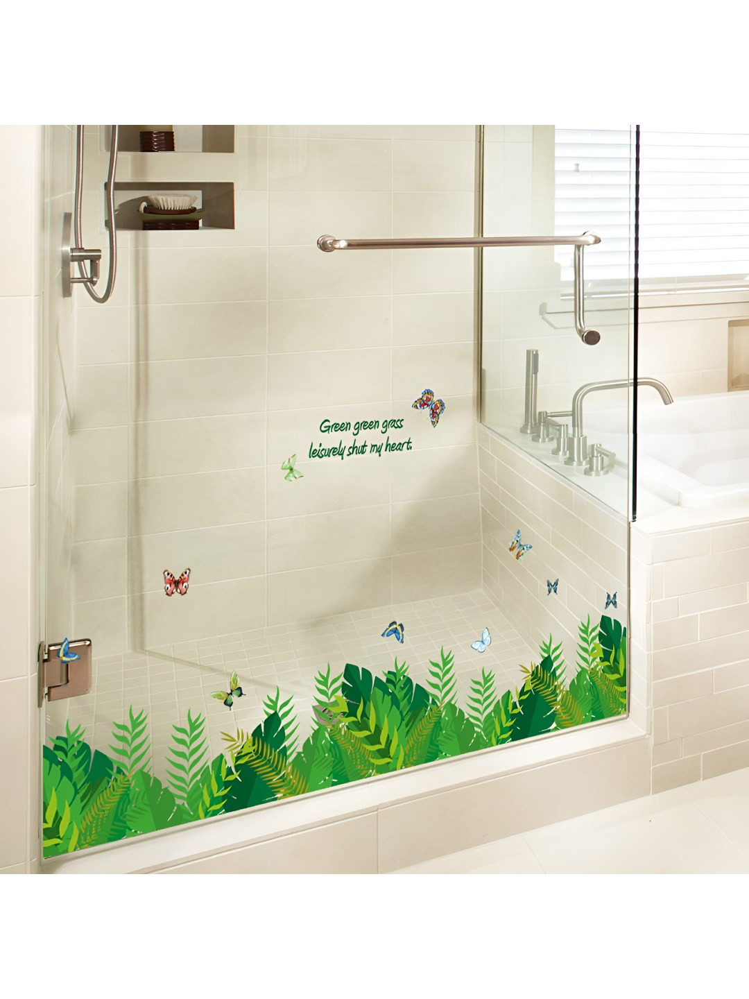 INDIAN ROYALS Green & Blue Grass Design Printed Waterproof Wall Stickers