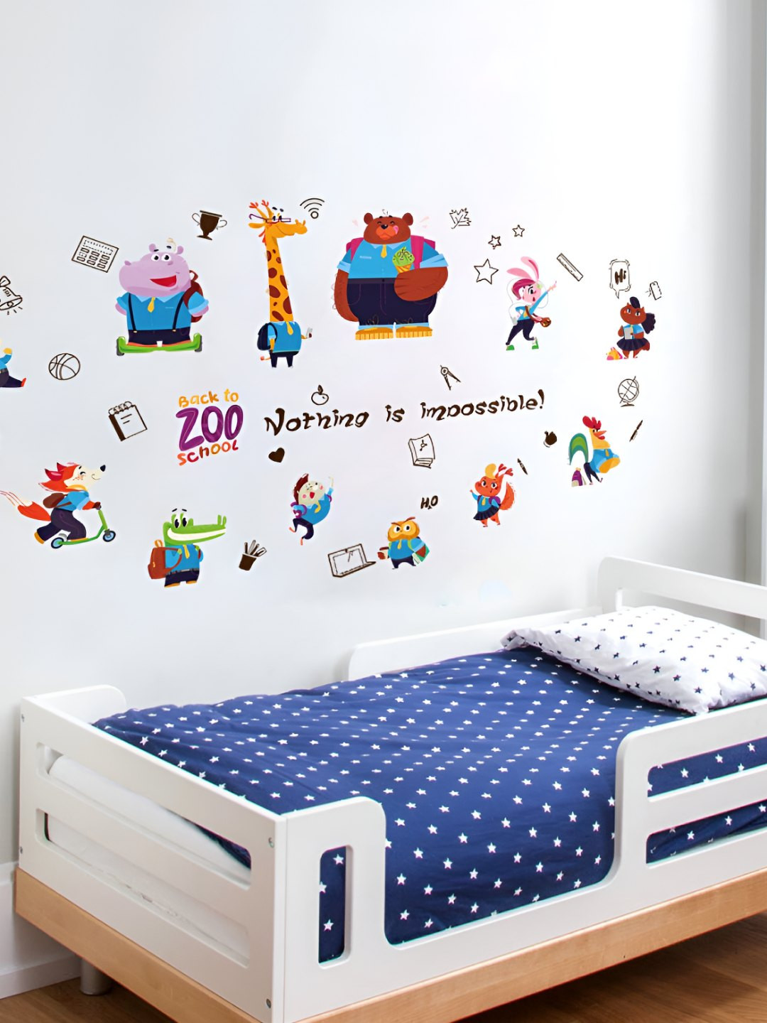 INDIAN ROYALS Blue & Green Cartoon Animals Zoo School Self Adhesive Wall Sticker