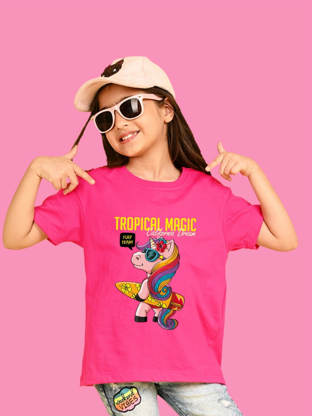 NUSYL Girls Tropical Magic Printed Round Neck Short Sleeves Oversized T-shirt