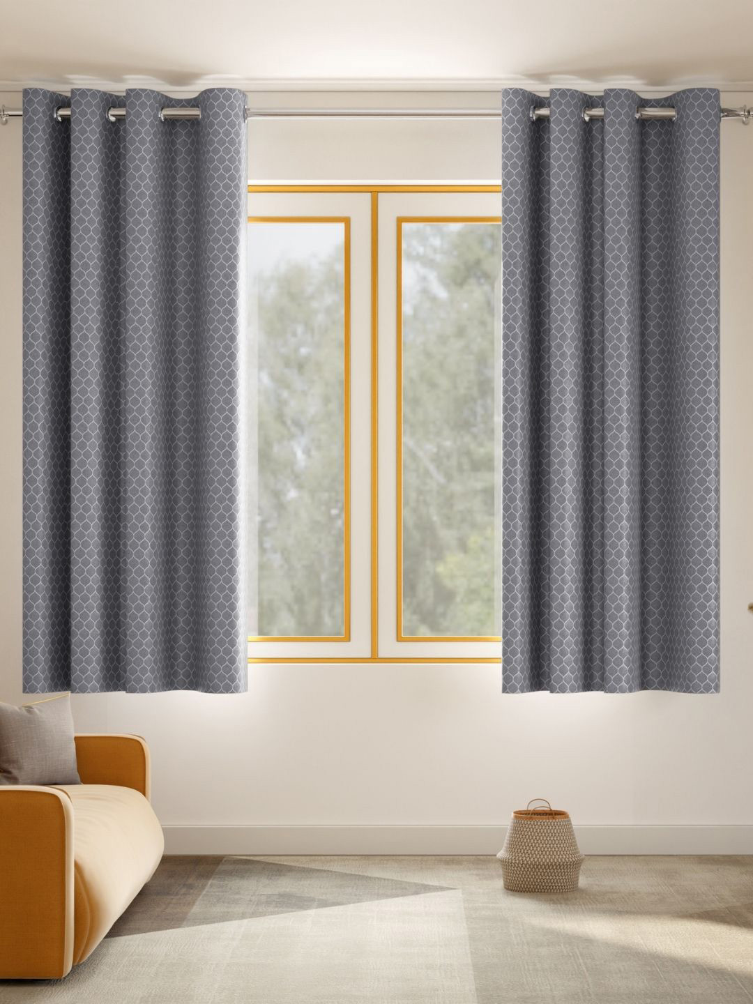 haus & kinder Mosaic Mirage Grey 2 Pieces Embroidered Room Darkening Window Curtains