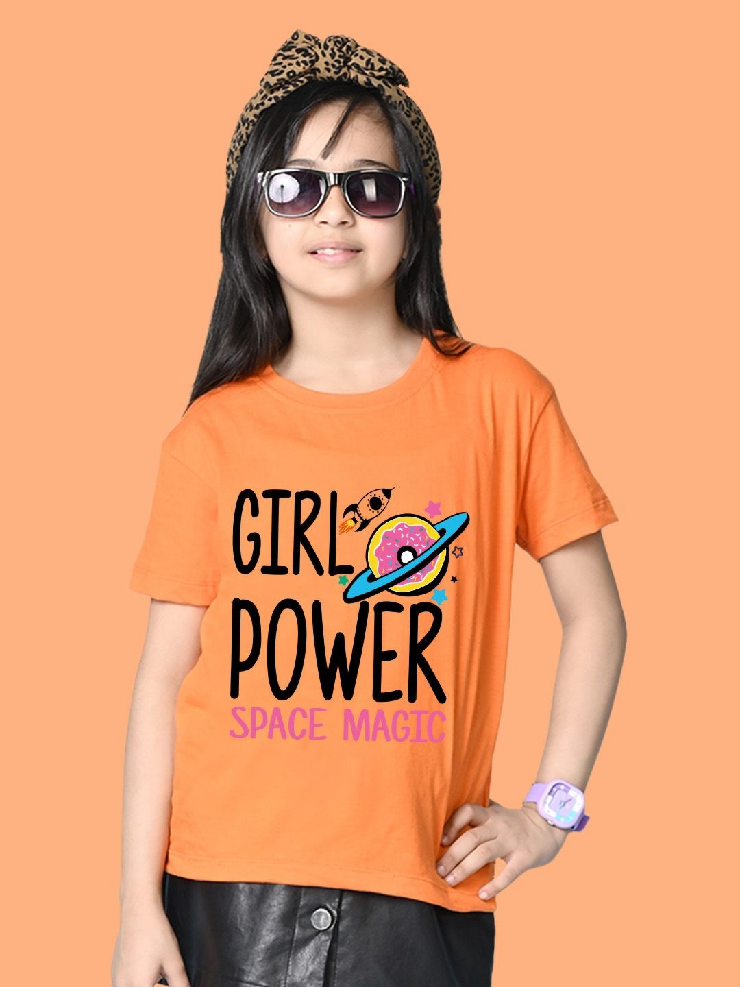 NUSYL Girls Girl Power Printed Round Neck Short Sleeves Oversized T-shirt