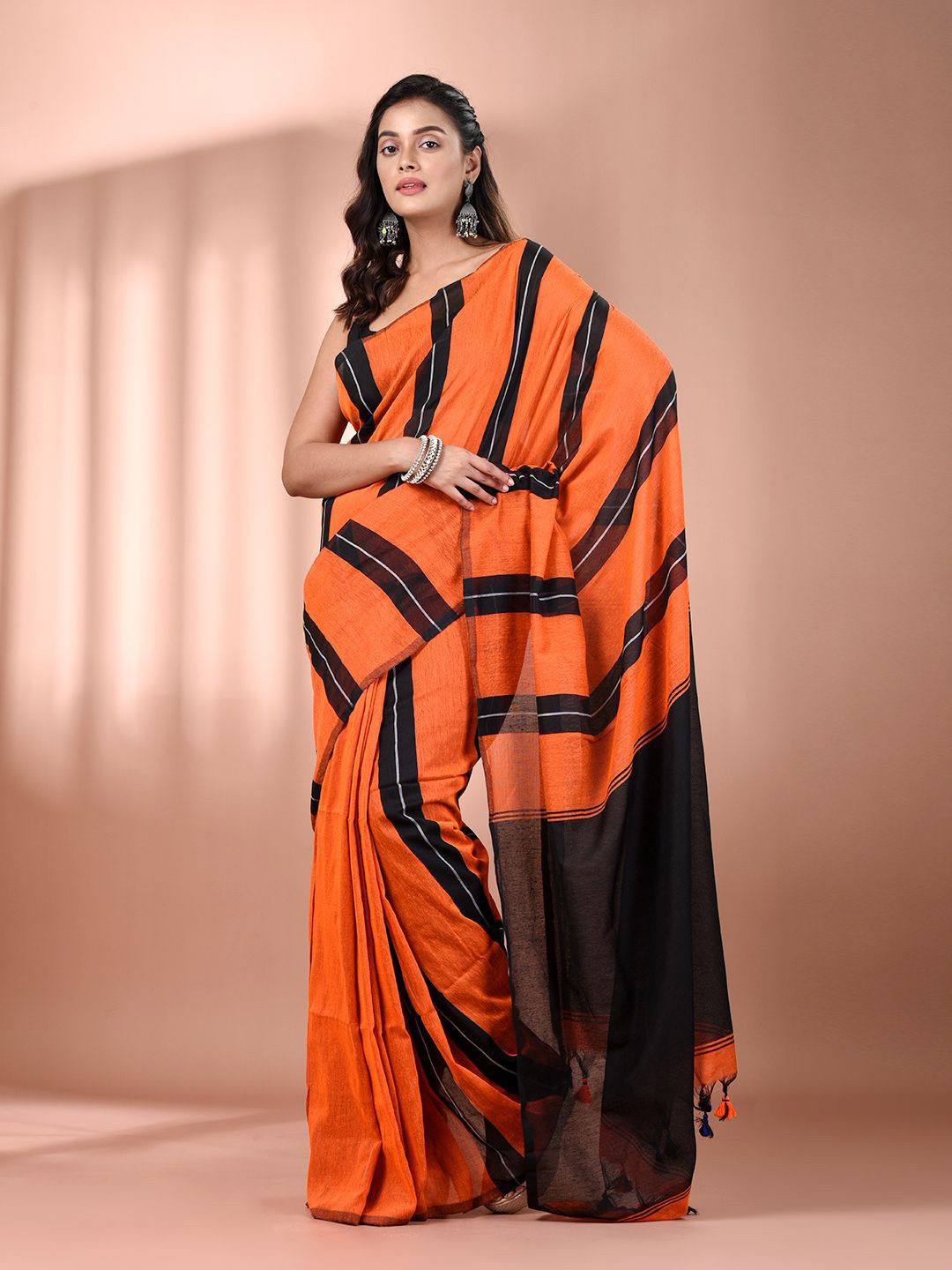 Charukriti Cotton Soft Saree With Stripe Pattern