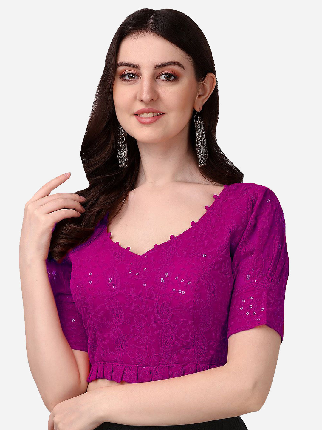 HERE&NOW Embroidered Puff Sleeve Saree Blouse