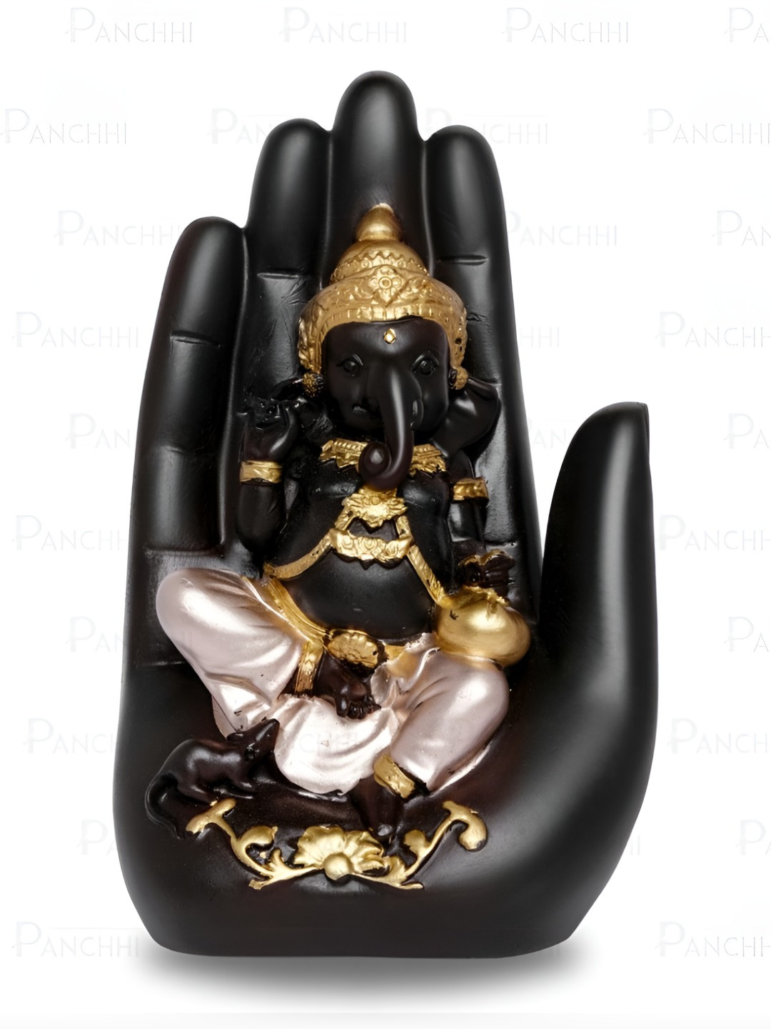 Panchhi Store Ganesha Black Resin Natural Prayer Room Small Showpiece - 2.4 Inches