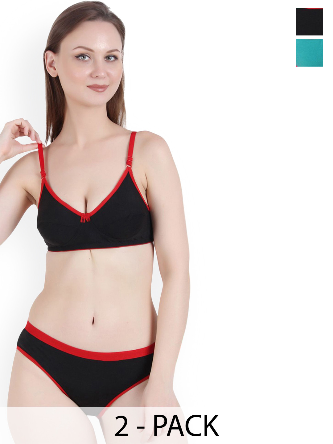 Love Maker Pack Of 2 Floral Printed Non-Wired Non Padded Lingerie Set LVM-777-GRN-BLK-30