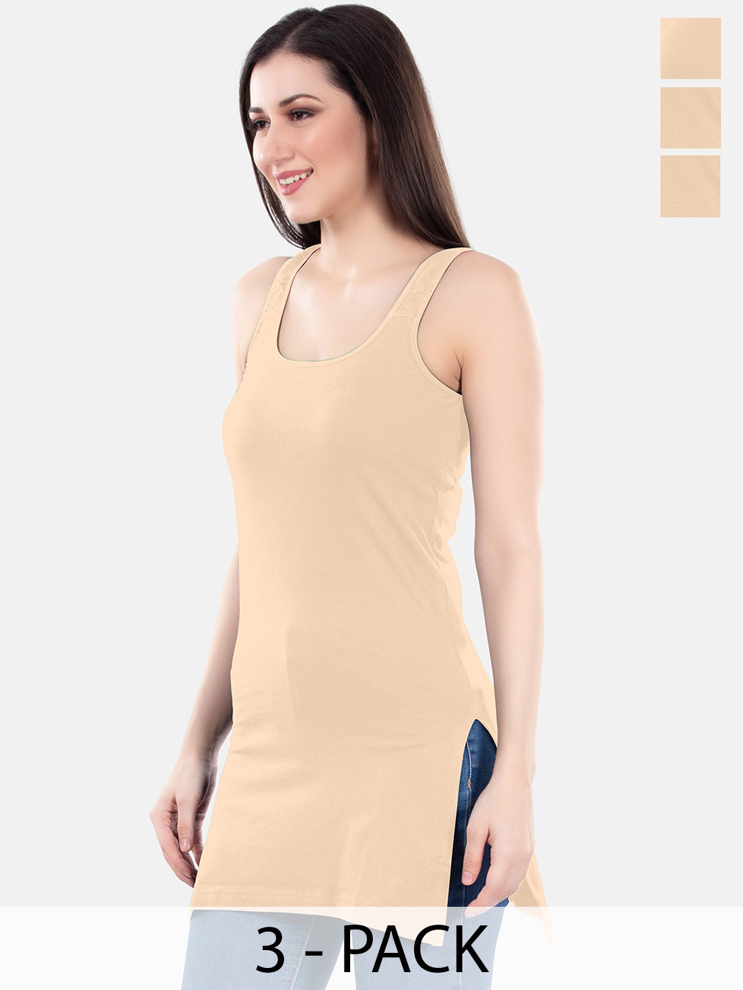 Digsel Cool Cotton Pack Of 3 Cotton Long Camisoles