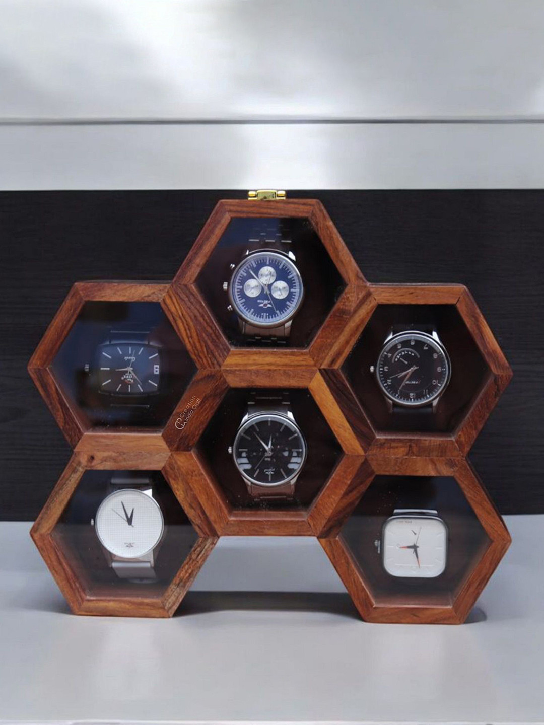 Creation India Craft Brown Wooden 6-Slot Vintage Watch Box