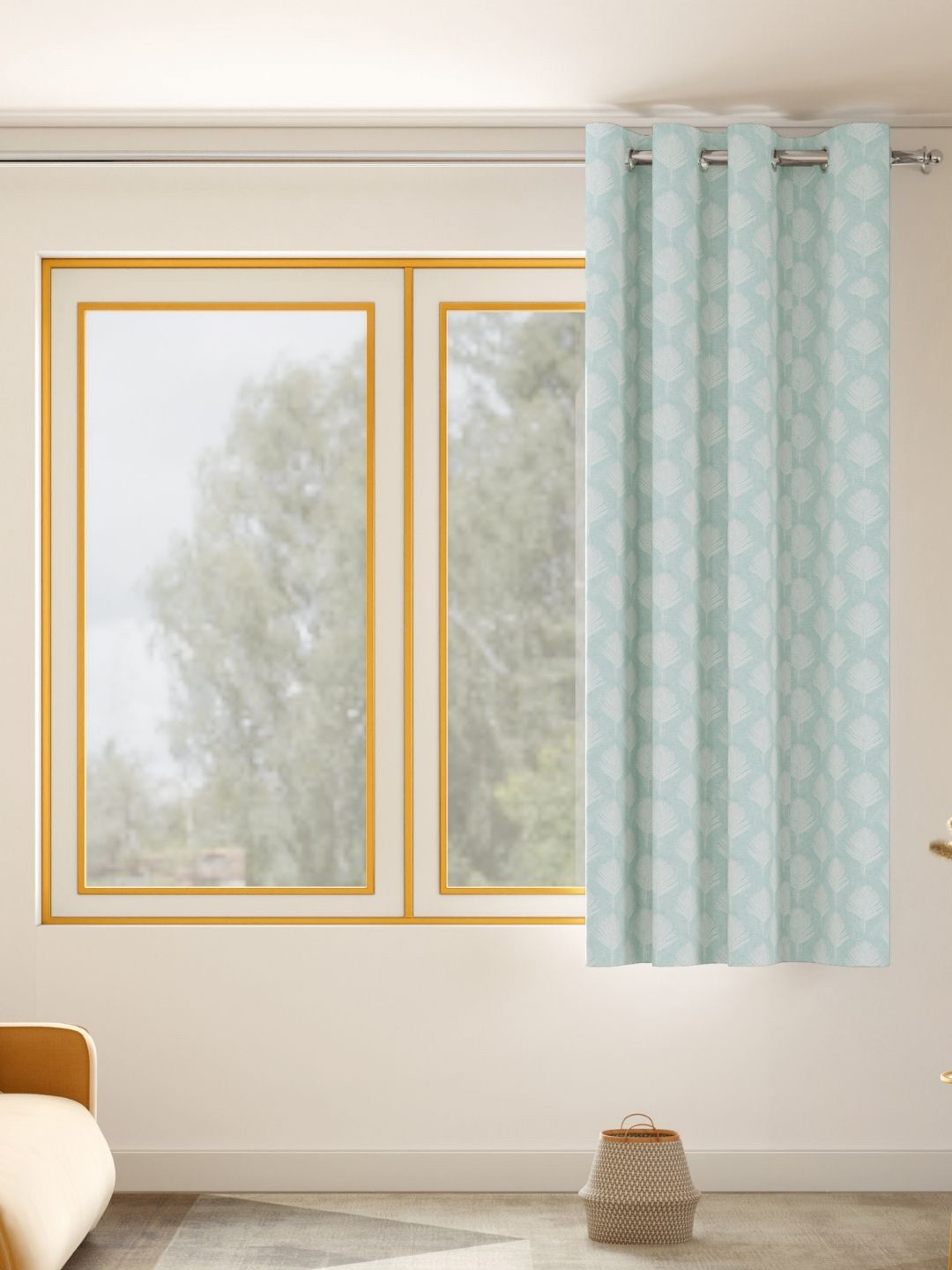 haus & kinder Palm Charm Blue & White Embroidered Room Darkening Window Curtain