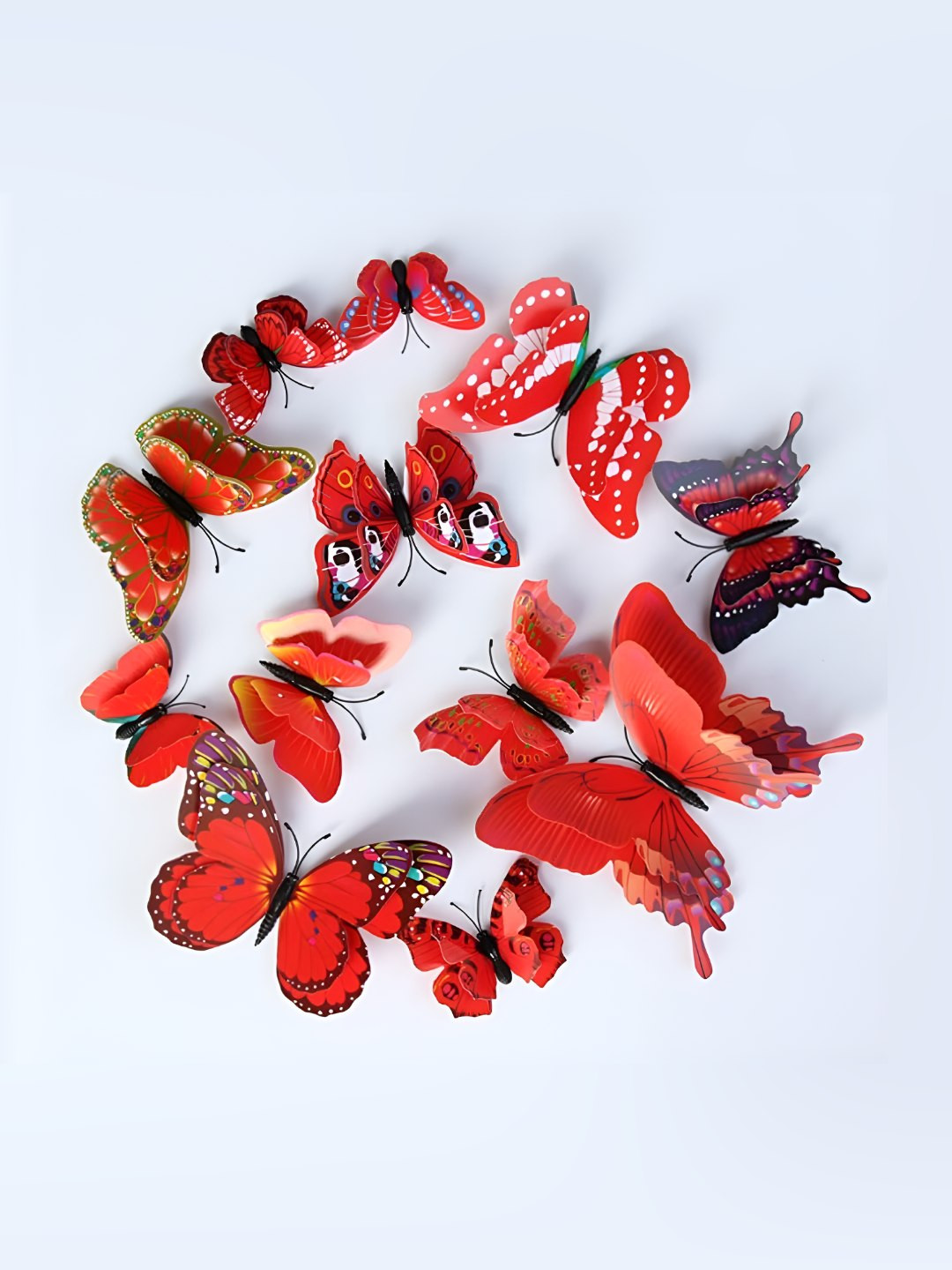 INDIAN ROYALS 12Pcs Red & Black 3D Magnet Butterfly Self Adhesive Wall Stickers