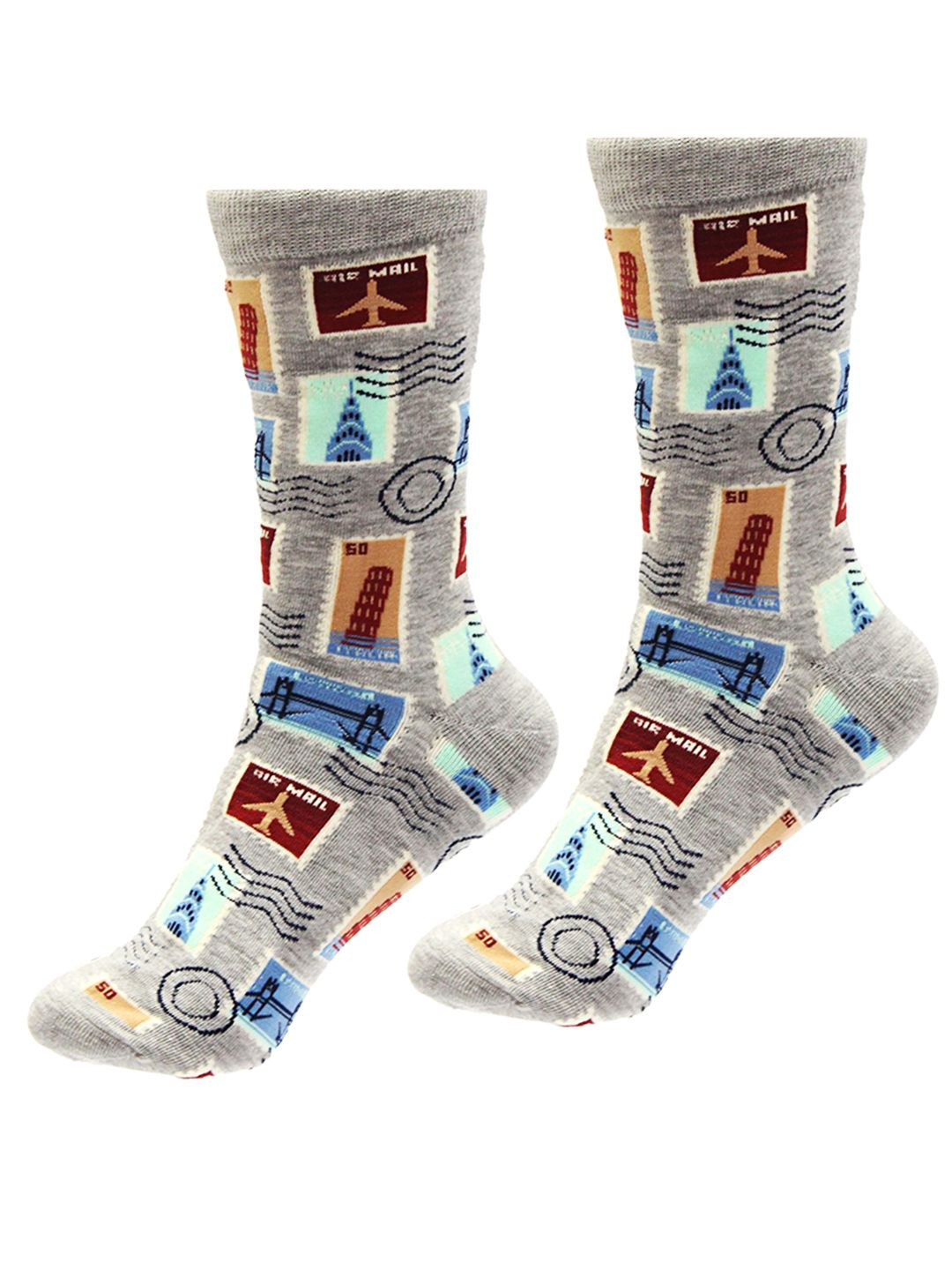 Leonardi Men Postage Stamps Patterned Calf Length Socks