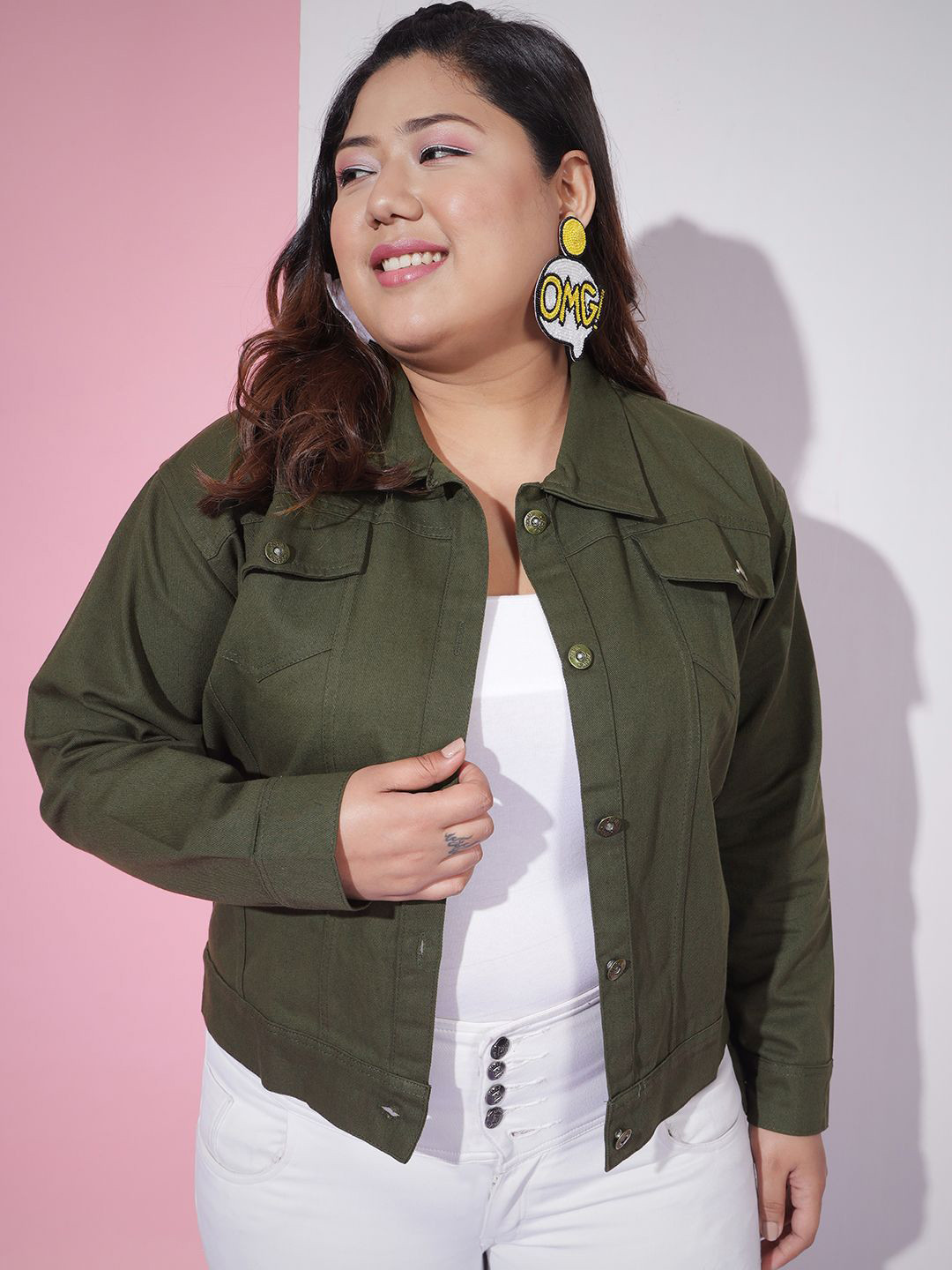 DIMPY GARMENTS Women Lightweight Spread Coller Denim Jacket