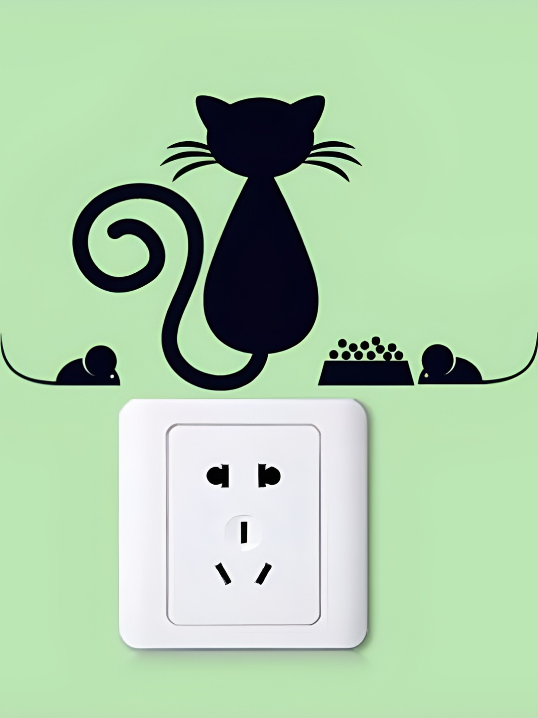 INDIAN ROYALS Black Cartoon Cat Pattern Bedroom Switch Self Adhesive Wall Stickers
